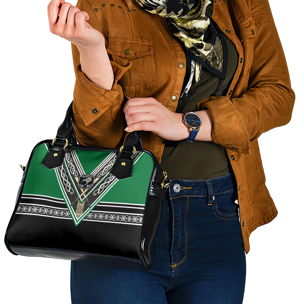 New Zealand Maori Rugby Shoulder Handbag Aotearoa Koru Geometric - Naturalistic Green