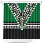 New Zealand Maori Rugby Shower Curtain Aotearoa Koru Geometric - Naturalistic Green