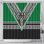 New Zealand Maori Rugby Shower Curtain Aotearoa Koru Geometric - Naturalistic Green