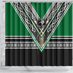 New Zealand Maori Rugby Shower Curtain Aotearoa Koru Geometric - Naturalistic Green