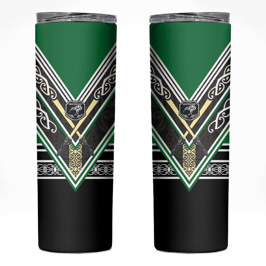 New Zealand Maori Rugby Skinny Tumbler Aotearoa Koru Geometric - Naturalistic Green