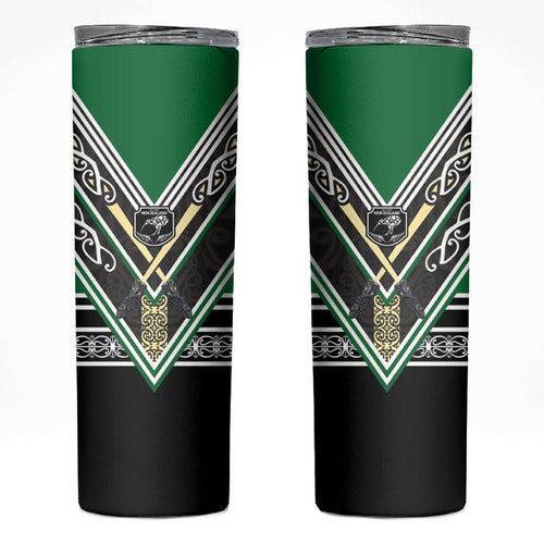 New Zealand Maori Rugby Skinny Tumbler Aotearoa Koru Geometric - Naturalistic Green