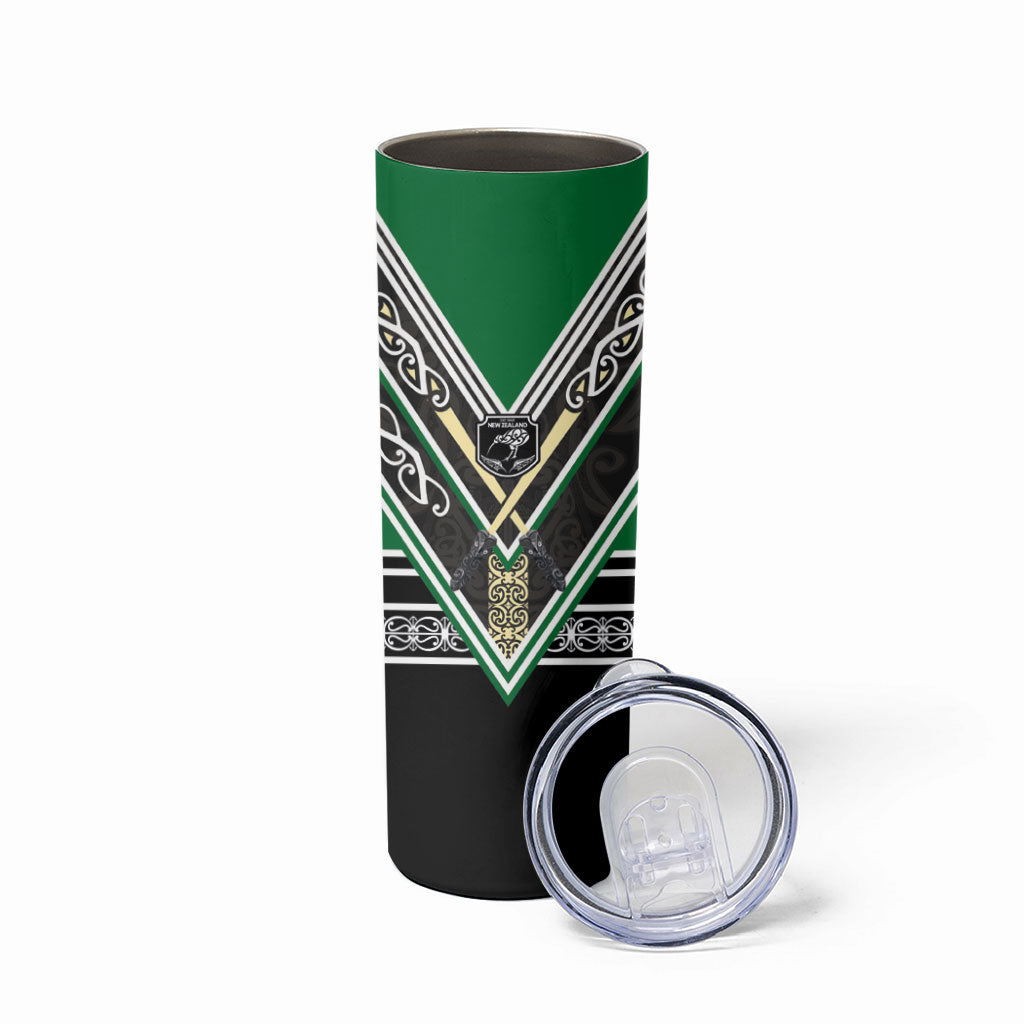 New Zealand Maori Rugby Skinny Tumbler Aotearoa Koru Geometric - Naturalistic Green