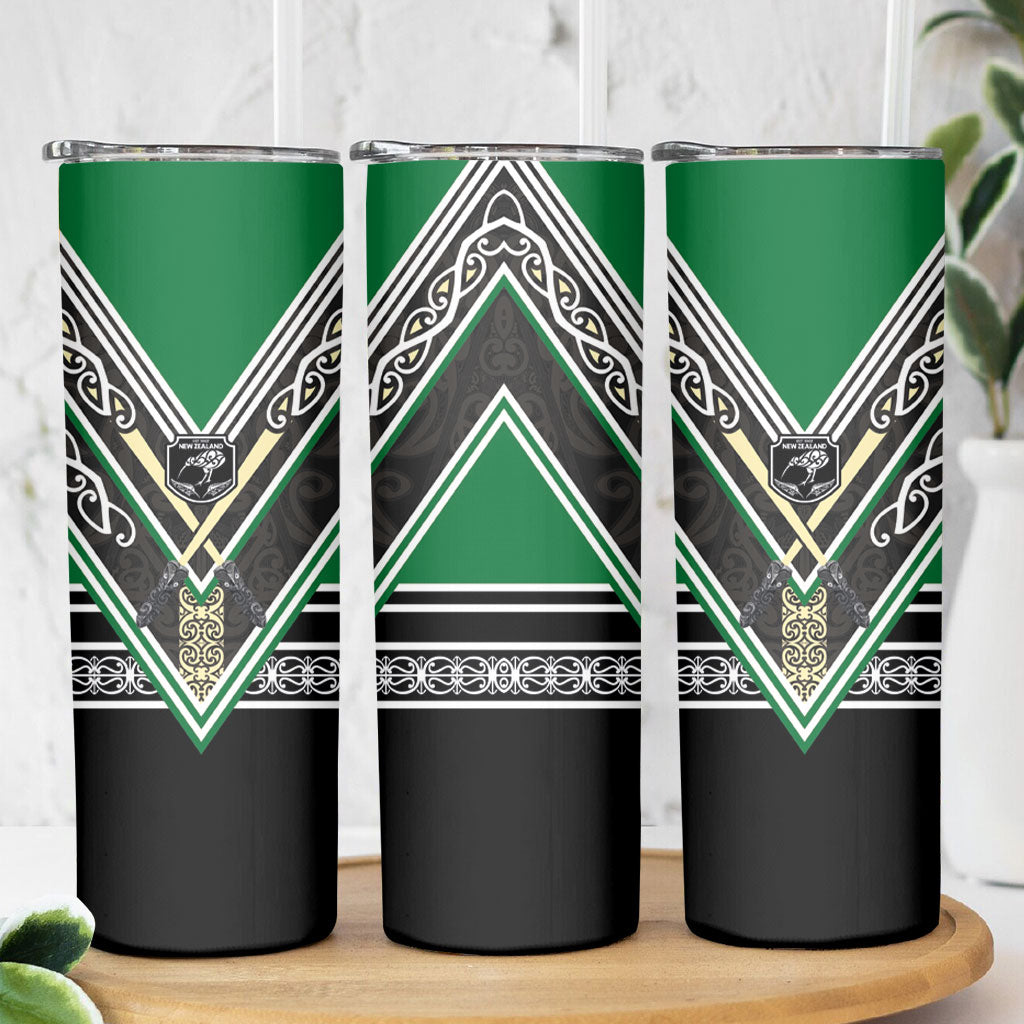 New Zealand Maori Rugby Skinny Tumbler Aotearoa Koru Geometric - Naturalistic Green