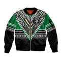 New Zealand Maori Rugby Custom Sleeve Zip Bomber Jacket Aotearoa Koru Geometric - Naturalistic Green