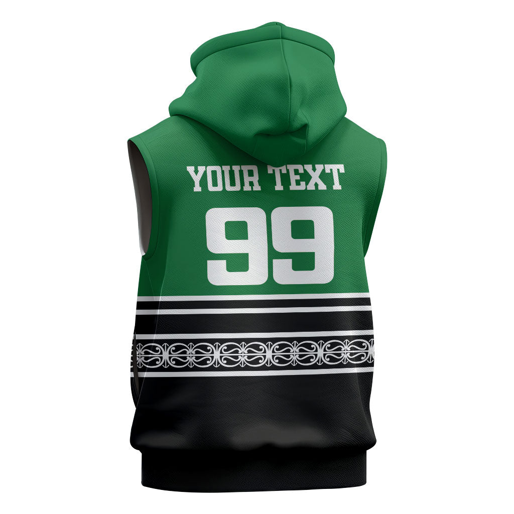 New Zealand Maori Rugby Custom Sleeveless Hoodie Aotearoa Koru Geometric - Naturalistic Green