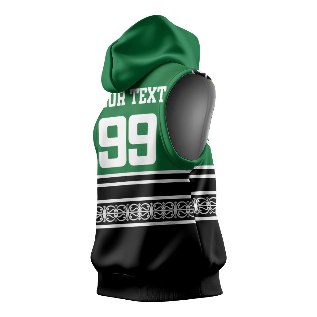 New Zealand Maori Rugby Custom Sleeveless Hoodie Aotearoa Koru Geometric - Naturalistic Green