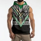 New Zealand Maori Rugby Custom Sleeveless Hoodie Aotearoa Koru Geometric - Naturalistic Green