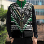 New Zealand Maori Rugby Custom Sleeveless Puffer Jacket Aotearoa Koru Geometric - Naturalistic Green