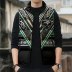 New Zealand Maori Rugby Custom Sleeveless Puffer Jacket Aotearoa Koru Geometric - Naturalistic Green