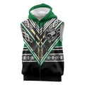 New Zealand Maori Rugby Custom Sleeveless Zip Hoodie Aotearoa Koru Geometric - Naturalistic Green