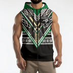 New Zealand Maori Rugby Custom Sleeveless Zip Hoodie Aotearoa Koru Geometric - Naturalistic Green