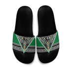 New Zealand Maori Rugby Slide Sandals Aotearoa Koru Geometric - Naturalistic Green
