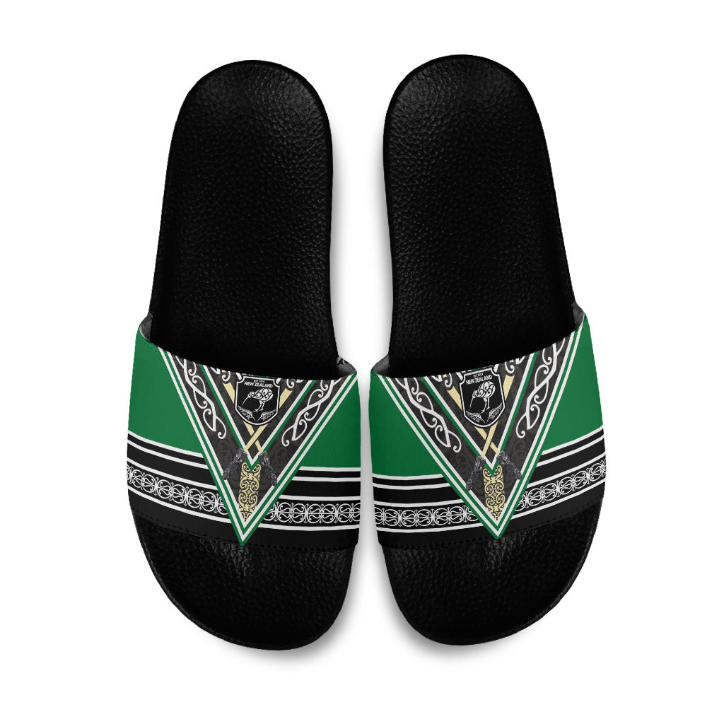 New Zealand Maori Rugby Slide Sandals Aotearoa Koru Geometric - Naturalistic Green