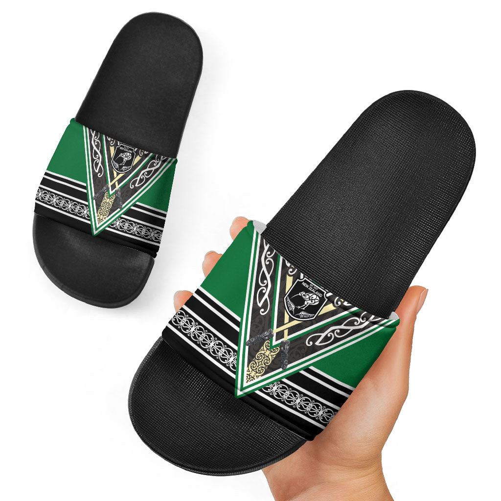 New Zealand Maori Rugby Slide Sandals Aotearoa Koru Geometric - Naturalistic Green
