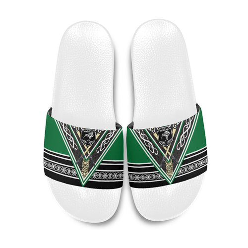New Zealand Maori Rugby Slide Sandals Aotearoa Koru Geometric - Naturalistic Green