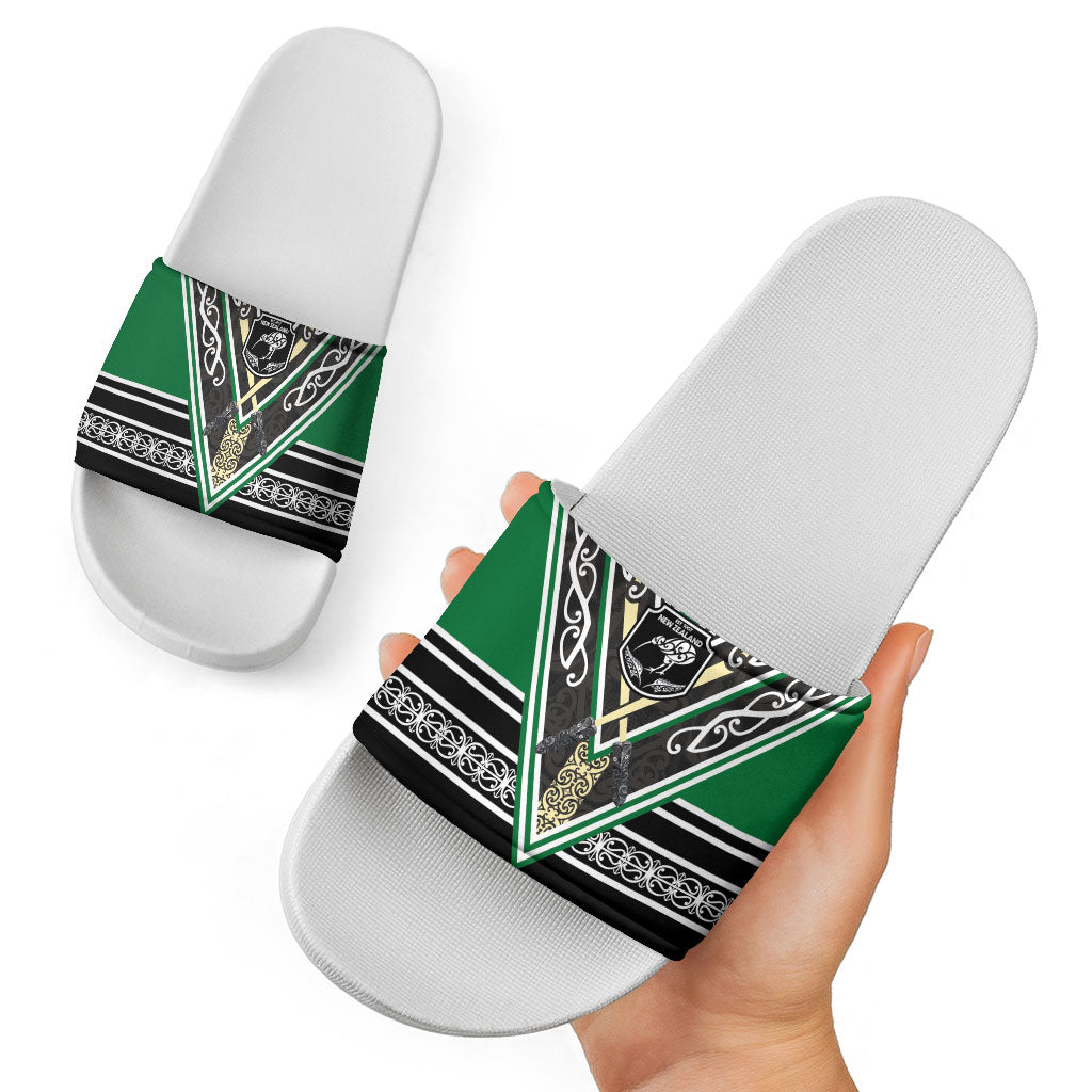New Zealand Maori Rugby Slide Sandals Aotearoa Koru Geometric - Naturalistic Green
