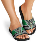 New Zealand Maori Rugby Slide Sandals Aotearoa Koru Geometric - Naturalistic Green