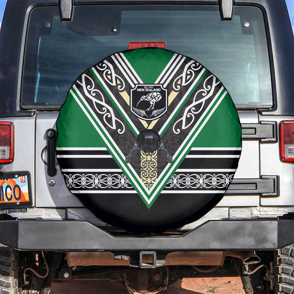New Zealand Maori Rugby Spare Tire Cover Aotearoa Koru Geometric - Naturalistic Green