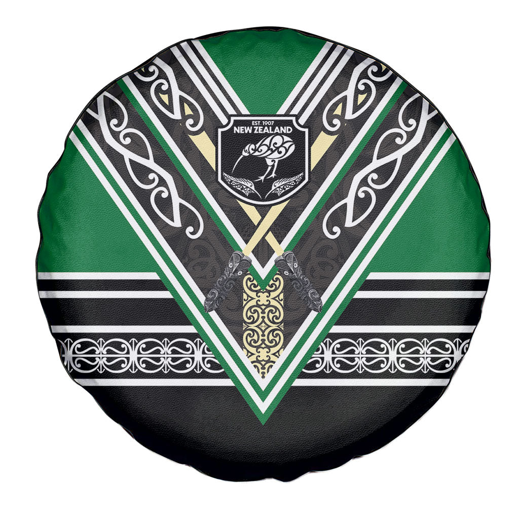 New Zealand Maori Rugby Spare Tire Cover Aotearoa Koru Geometric - Naturalistic Green