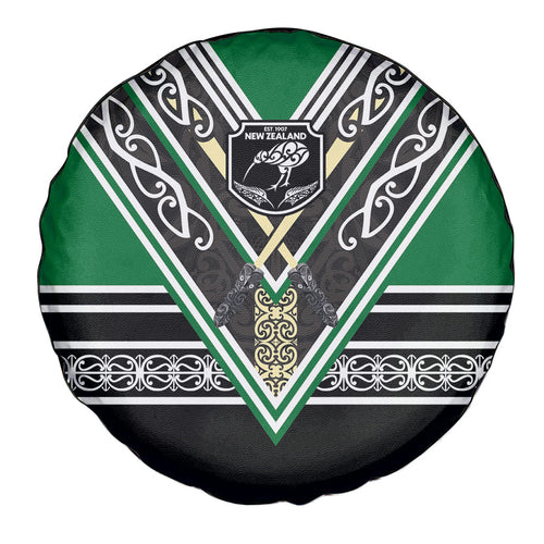 New Zealand Maori Rugby Spare Tire Cover Aotearoa Koru Geometric - Naturalistic Green