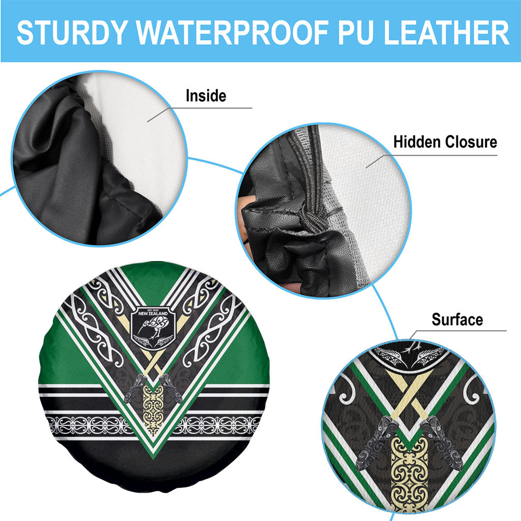 New Zealand Maori Rugby Spare Tire Cover Aotearoa Koru Geometric - Naturalistic Green