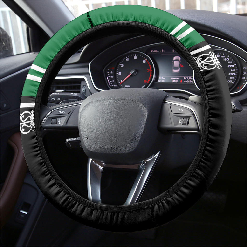 New Zealand Maori Rugby Steering Wheel Cover Aotearoa Koru Geometric - Naturalistic Green