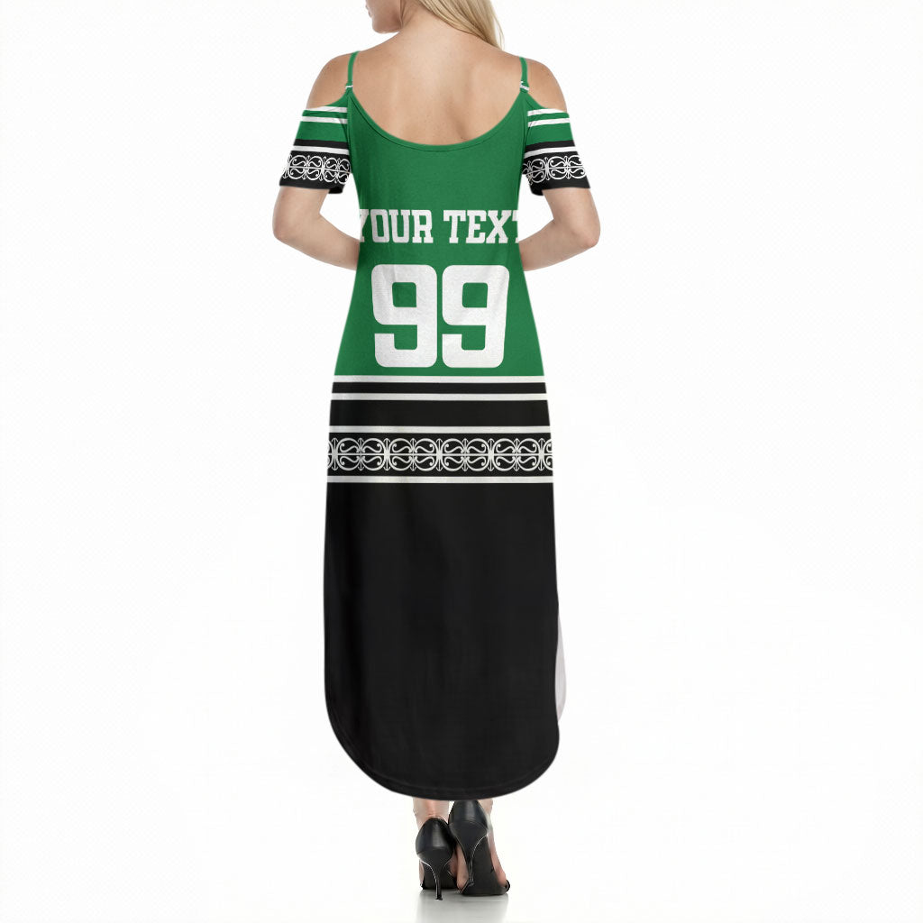 New Zealand Maori Rugby Custom Summer Maxi Dress Aotearoa Koru Geometric - Naturalistic Green
