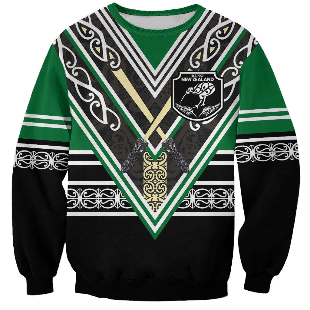 New Zealand Maori Rugby Custom Sweatshirt Aotearoa Koru Geometric - Naturalistic Green