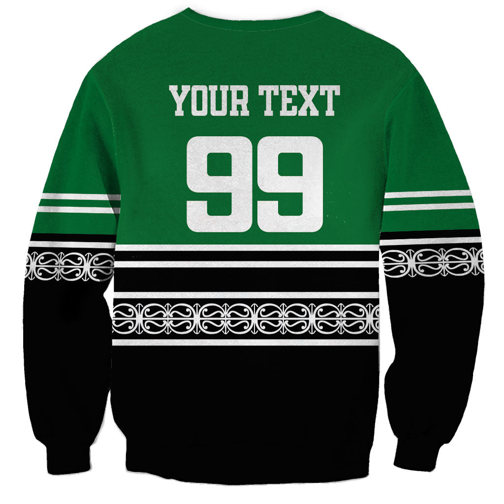 New Zealand Maori Rugby Custom Sweatshirt Aotearoa Koru Geometric - Naturalistic Green