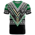 New Zealand Maori Rugby Custom T Shirt Aotearoa Koru Geometric - Naturalistic Green