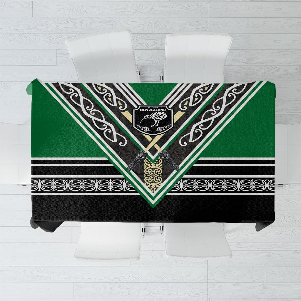 New Zealand Maori Rugby Tablecloth Aotearoa Koru Geometric - Naturalistic Green