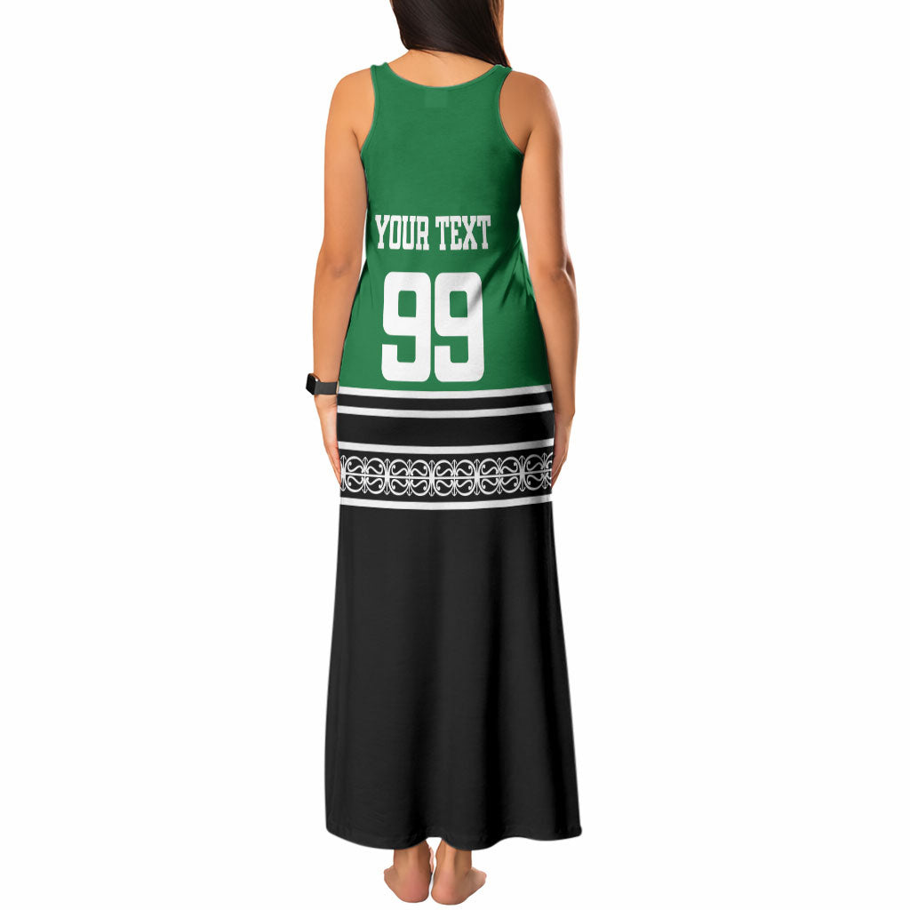 New Zealand Maori Rugby Custom Tank Maxi Dress Aotearoa Koru Geometric - Naturalistic Green