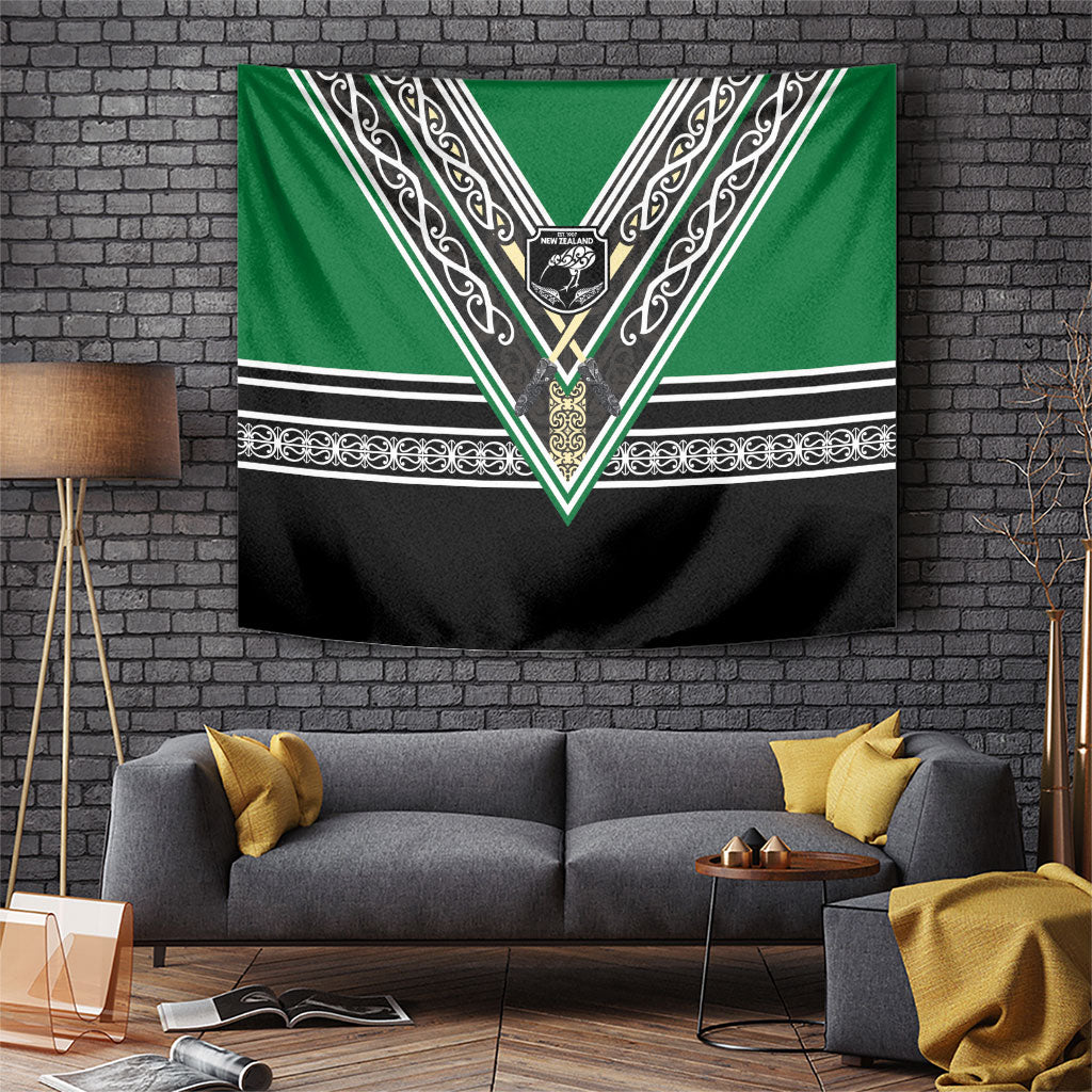 New Zealand Maori Rugby Tapestry Aotearoa Koru Geometric - Naturalistic Green