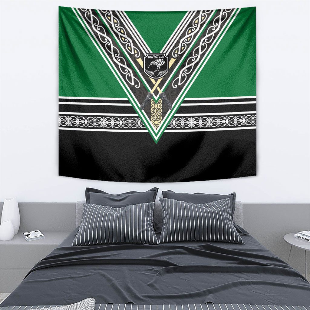 New Zealand Maori Rugby Tapestry Aotearoa Koru Geometric - Naturalistic Green