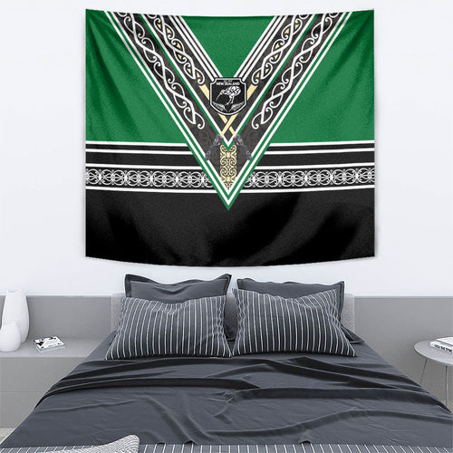 New Zealand Maori Rugby Tapestry Aotearoa Koru Geometric - Naturalistic Green