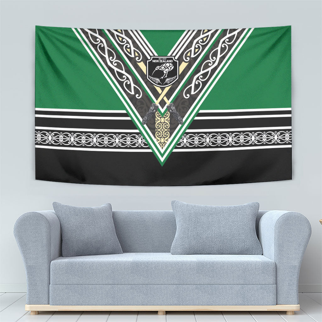 New Zealand Maori Rugby Tapestry Aotearoa Koru Geometric - Naturalistic Green