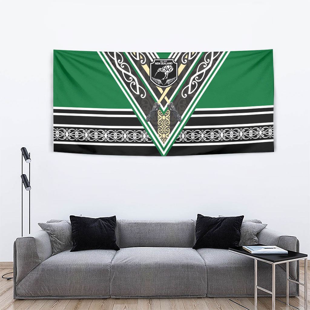 New Zealand Maori Rugby Tapestry Aotearoa Koru Geometric - Naturalistic Green