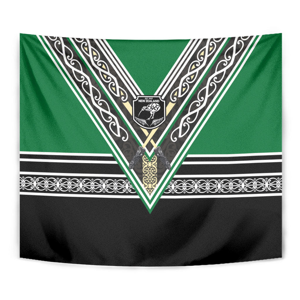 New Zealand Maori Rugby Tapestry Aotearoa Koru Geometric - Naturalistic Green