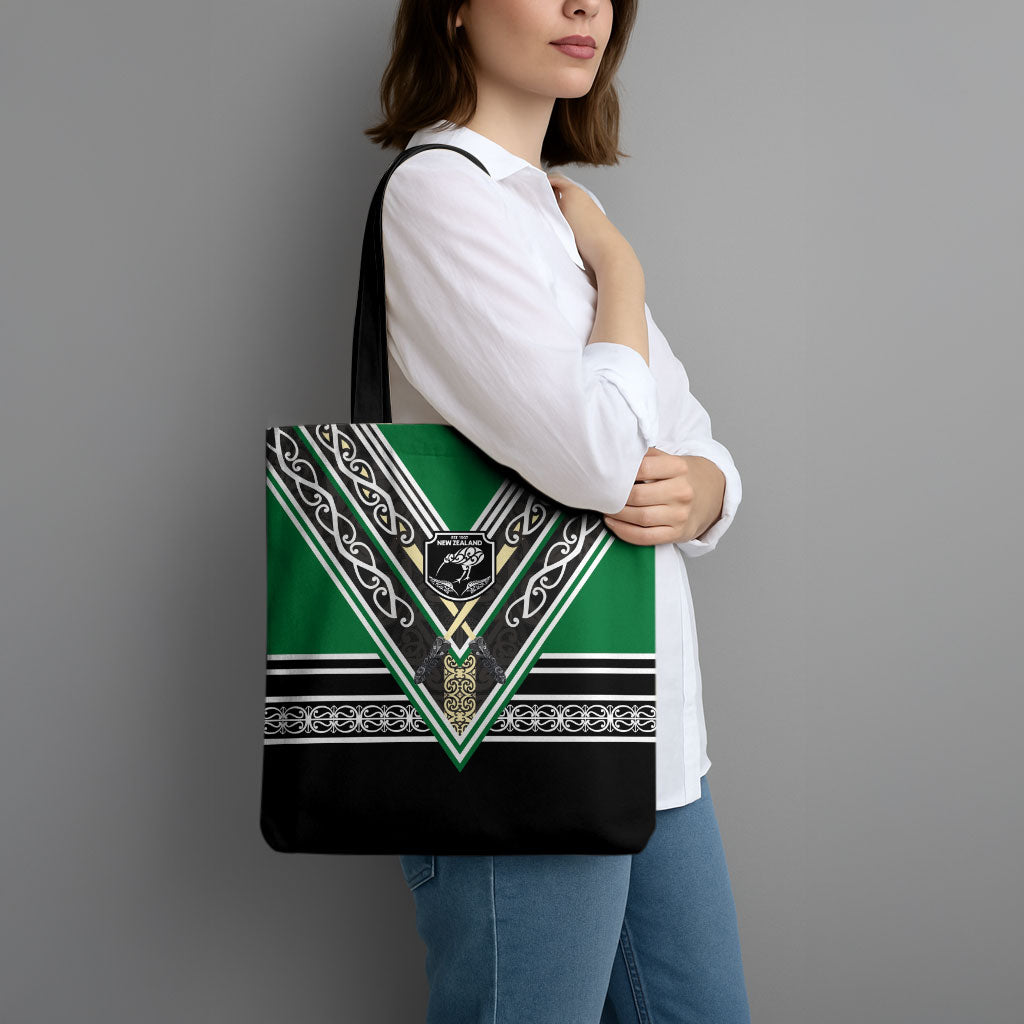 New Zealand Maori Rugby Tote Bag Aotearoa Koru Geometric - Naturalistic Green