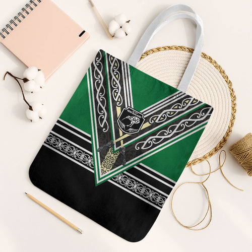 New Zealand Maori Rugby Tote Bag Aotearoa Koru Geometric - Naturalistic Green