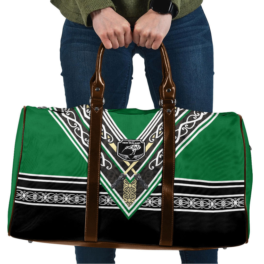 New Zealand Maori Rugby Travel Bag Aotearoa Koru Geometric - Naturalistic Green