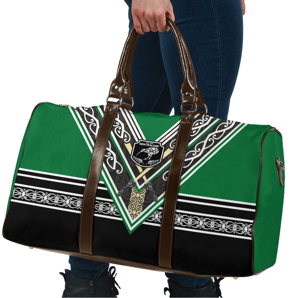 New Zealand Maori Rugby Travel Bag Aotearoa Koru Geometric - Naturalistic Green