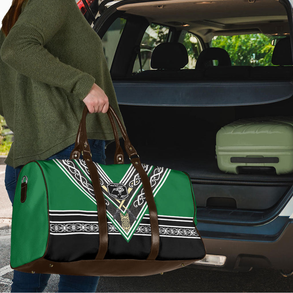 New Zealand Maori Rugby Travel Bag Aotearoa Koru Geometric - Naturalistic Green