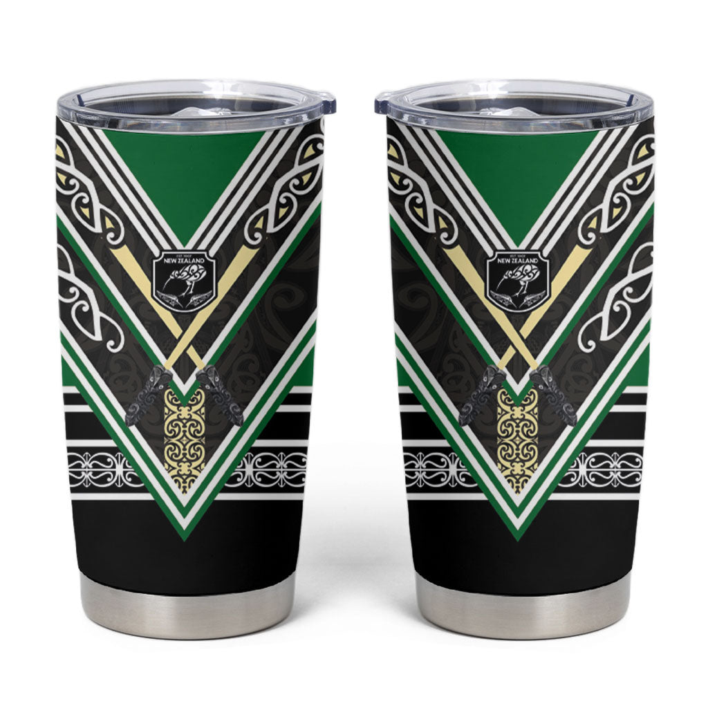 New Zealand Maori Rugby Tumbler Cup Aotearoa Koru Geometric - Naturalistic Green