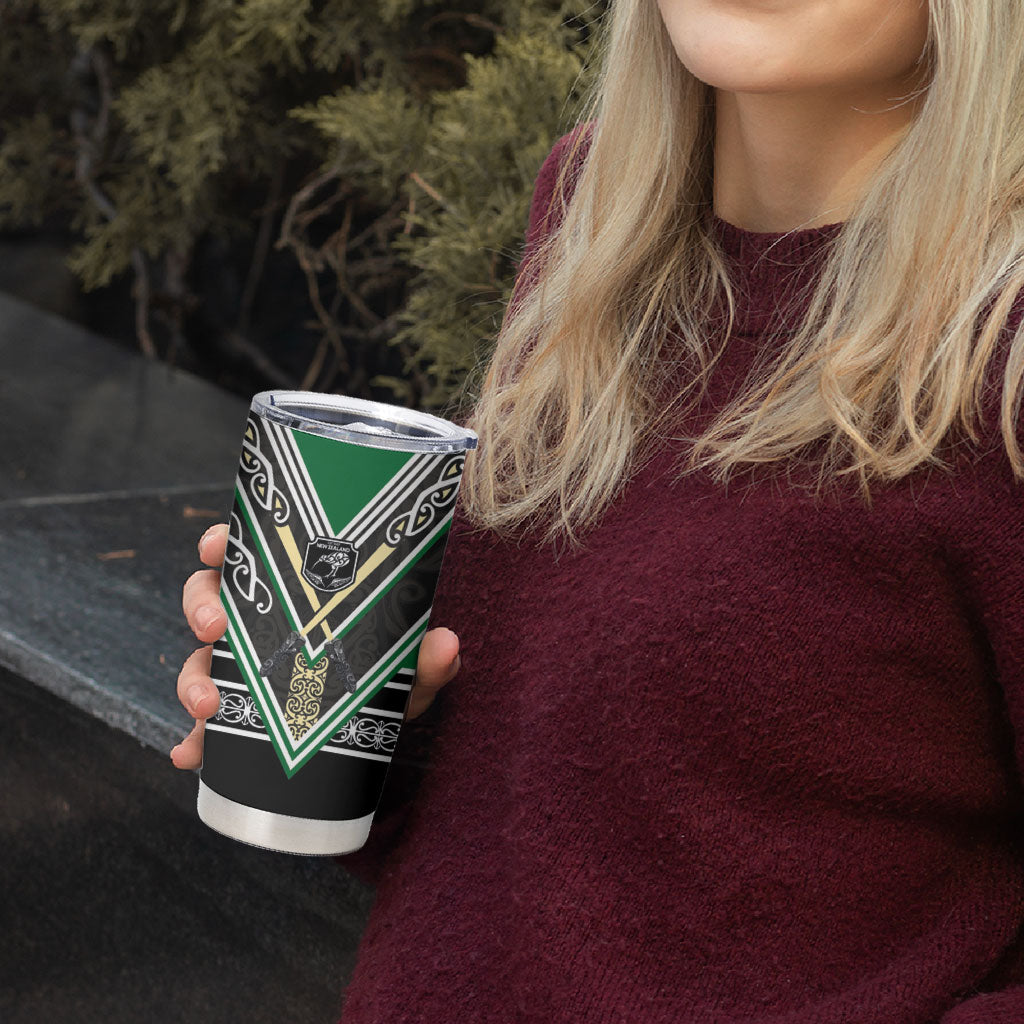 New Zealand Maori Rugby Tumbler Cup Aotearoa Koru Geometric - Naturalistic Green