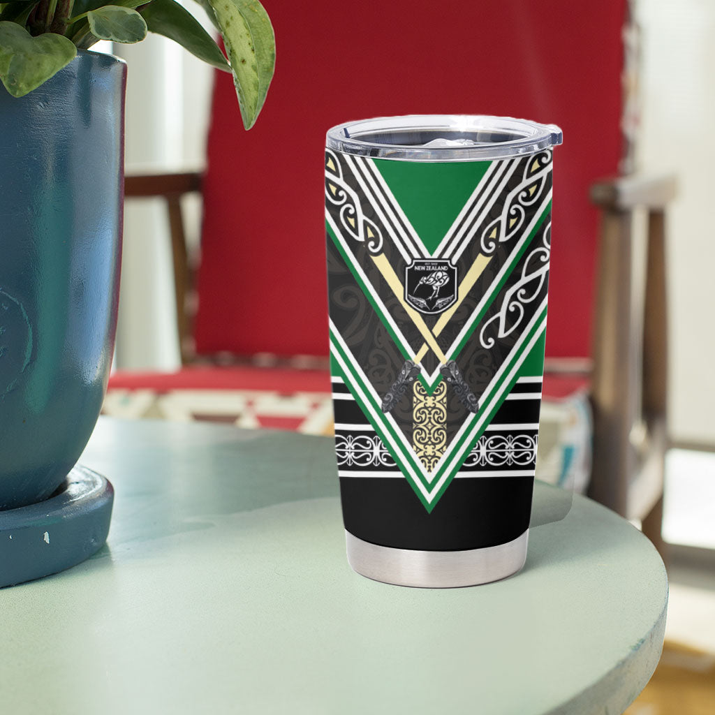 New Zealand Maori Rugby Tumbler Cup Aotearoa Koru Geometric - Naturalistic Green