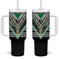 New Zealand Maori Rugby Tumbler With Handle Aotearoa Koru Geometric - Naturalistic Green