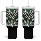 New Zealand Maori Rugby Tumbler With Handle Aotearoa Koru Geometric - Naturalistic Green