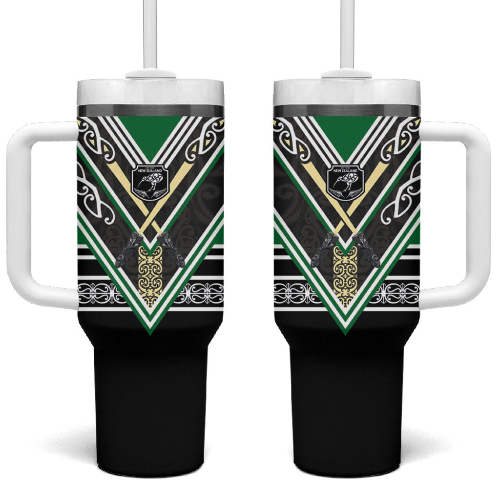 New Zealand Maori Rugby Tumbler With Handle Aotearoa Koru Geometric - Naturalistic Green